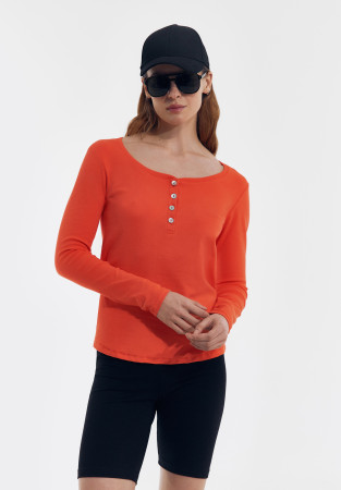 Orange ribana longsleeve with buttons